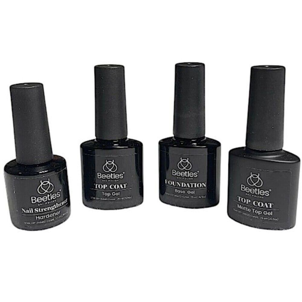 Beetles New Nail Polish 4 Pcs Hardener, Base, Matte and Top Gel .25oz ea Beauty